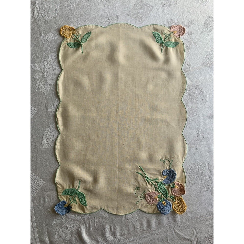 Vintage Table Scarf with Flowers